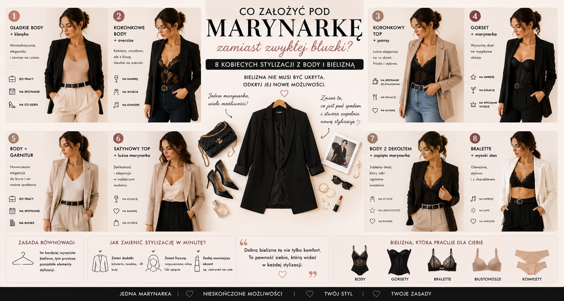 Co założyć pod marynarkę zamiast zwykłej bluzki? 8 kobiecych stylizacji z body i bielizną