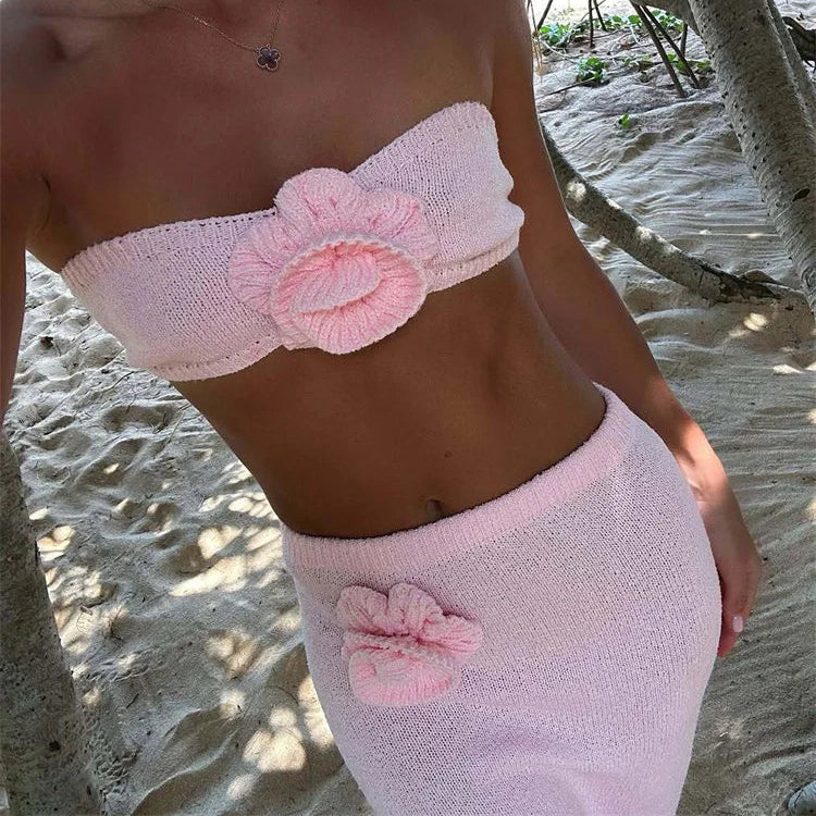 Komplet odzieży plażowej z ozdobnym kwiatem Reticulum-lauranapl.com