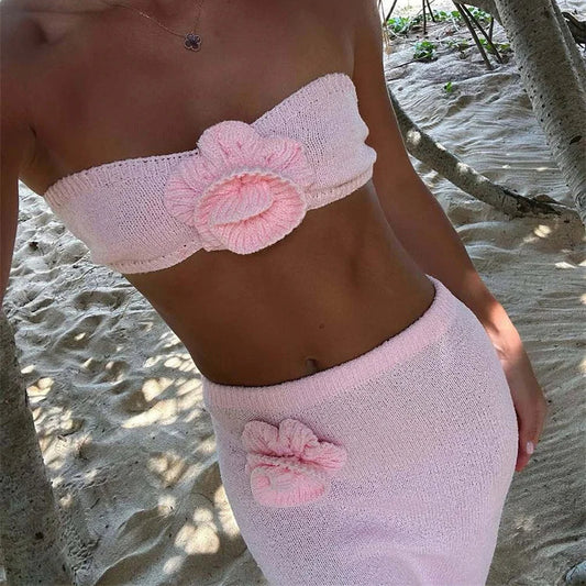 Komplet odzieży plażowej z ozdobnym kwiatem Reticulum-lauranapl.com