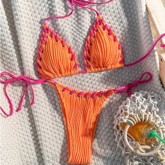 Kostium kąpielowy bikini z ozdobnymi sznureczkami Caelum-lauranapl.com