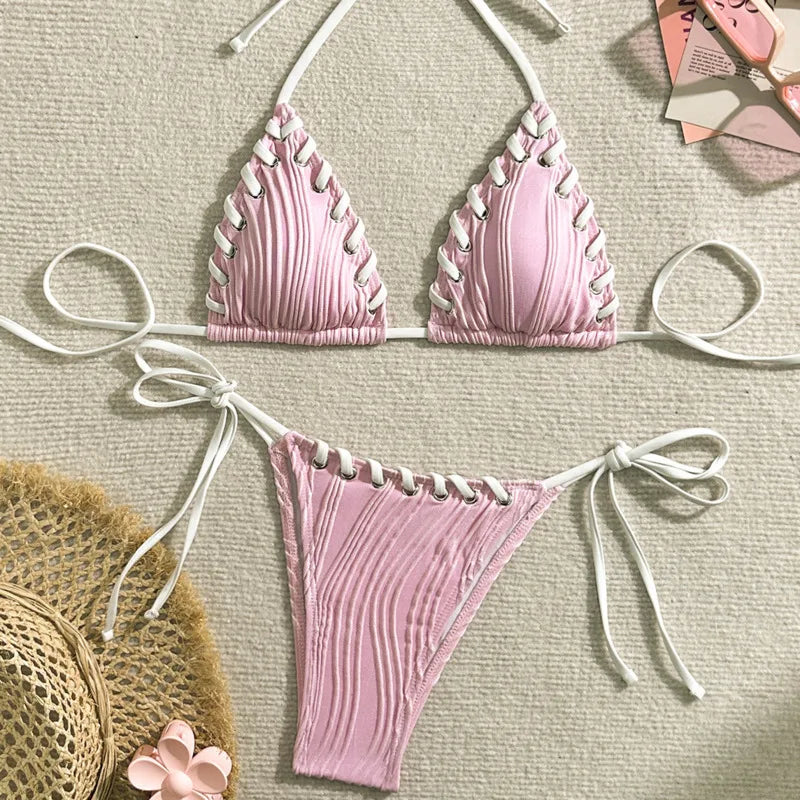Kostium kąpielowy bikini z ozdobnymi sznureczkami Caelum