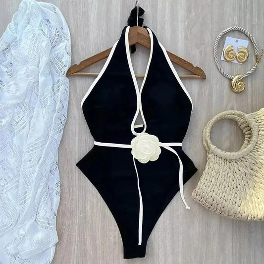 Kostium jednoczęściowy halter z wiązaniem na szyi Cetus