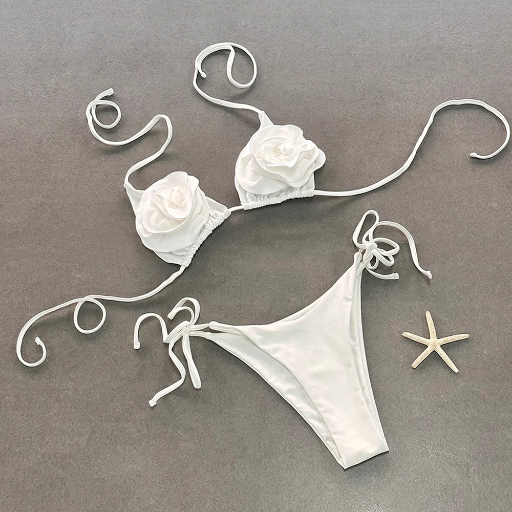 Dwuczęściowy strój kąpielowy bikini z ozdobnymi kwiatami Pyxis-lauranapl.com