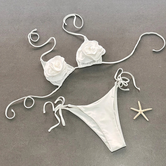 Dwuczęściowy strój kąpielowy bikini z ozdobnymi kwiatami Pyxis-lauranapl.com