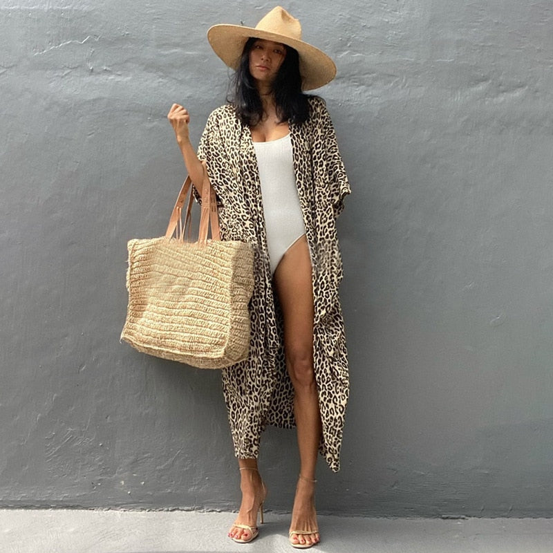 Długie kimono plażowe w panterkęVela-lauranapl.com